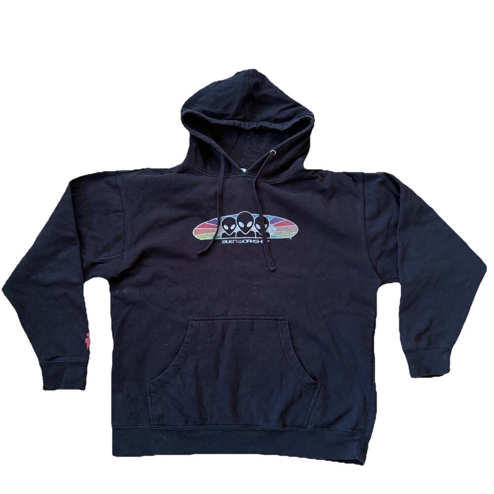 Alien Workshop Logo Black Hoodie Sweatshirt Size Large Y2K Skateboarding Grunge